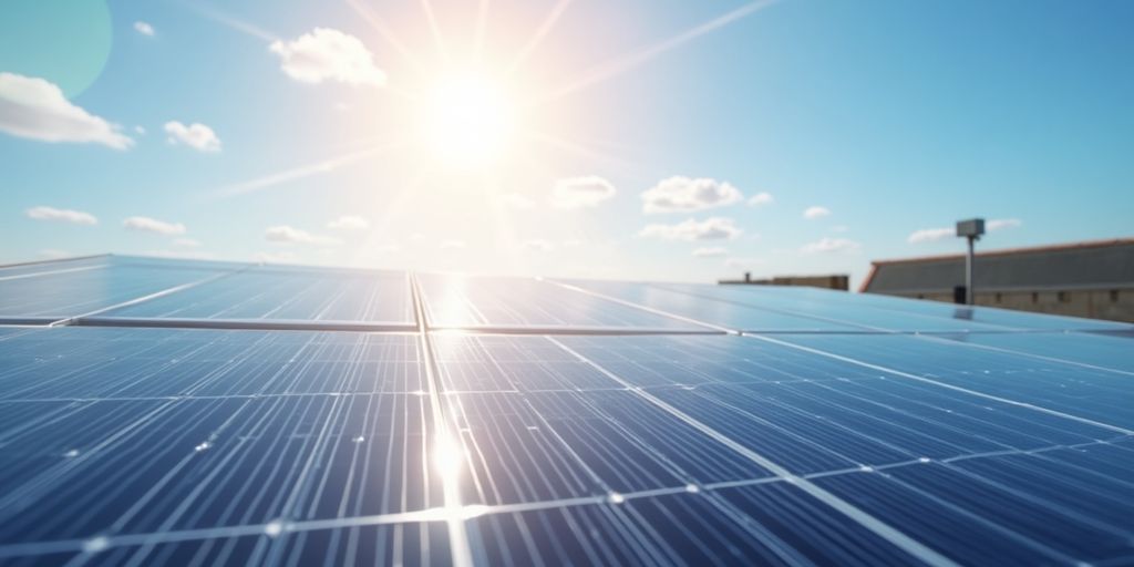 Solar panels capturing sunlight on a clear day.